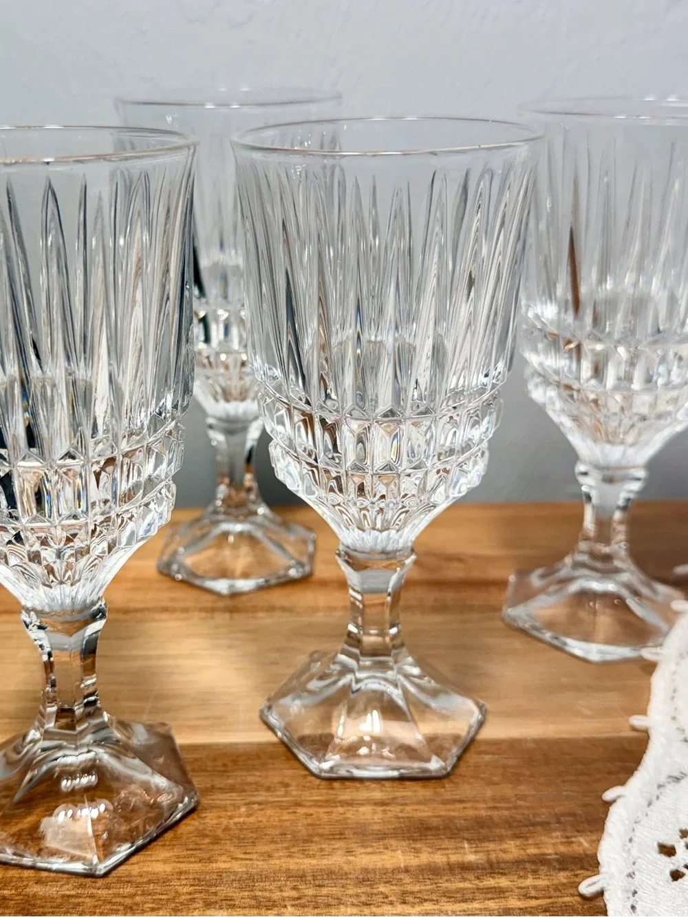 Vintage Clear Cut Crystal Goblets Glassware - Set of 4